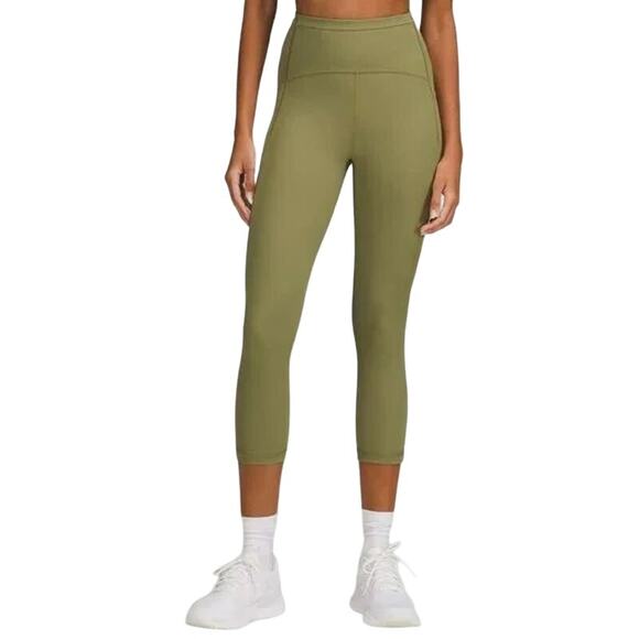 LULULEMON Women's Bronze Green Swift Speed High-Rise Crop 21" Leggings Sz 6 - Picture 1 of 6